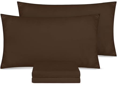 Utopia Bedding – 4er-Set Kissenbezüge – 50 x 75 cm – Oeko-TEX – Gebürstete Mikrofaser, 100% Polyester, mit Umschlagverschluss (Kissenfüllung Nicht enthalten), nur Kissenbezug – Braun