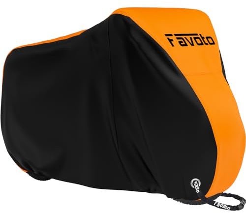Favoto Custodia Bici Telo Copribici Copertura Biciclette da Esterno 210D Coperta Impermeabile Resistente a Polveri/Pioggia/Neve/UV, può Coprire 2 Biciclette con Sacchetto per Trasporto(Nero Arancione)
