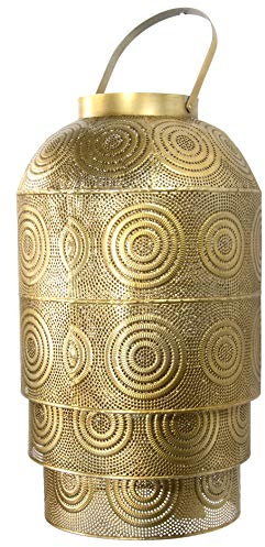 habeig Orientalische Laterne aus Metall 40 x 34 cm groß | Arabische Gartenlaterne für draußen, Innen als Bodenlaterne | Gartenwindlicht Windlicht hängend oder zum Hinstellen