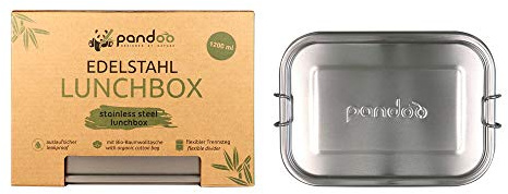 pandoo Edelstahl Lunchbox | 1200ml | inkl. Baumwollbeutel, Divider und E-Book | auslaufsichere umweltfreundliche Brotdose Kinder & Erwachsene | Bento Box | flexibler Trennsteg