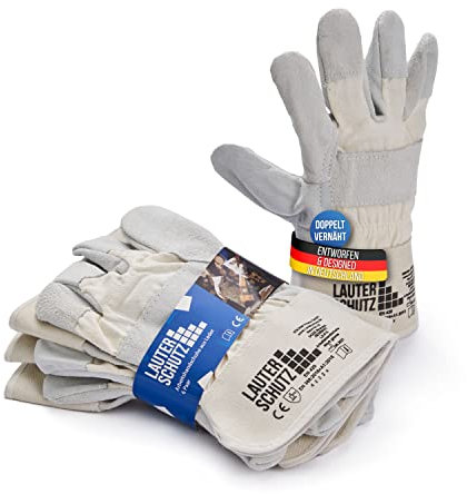 LAUTERSCHUTZ® Robuste Leder Arbeitshandschuhe - Doppelt vernäht & mit Baumwolleinsätzen am Handrücken [Herren & Damen] - Für Forst, Garten, Baustelle, Mechaniker (EINHEITSGRÖßE, 3ER PACK)