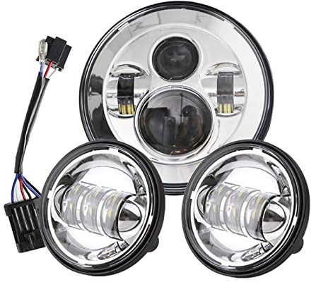 OGAUY Phare De Moto Pour Harley Touring Electra Glide Moto 7 Pouces Chrome LED Phare + 2x 4-1 / 2quot; Feux de croisement antibrouillard