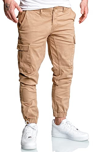 Amaci&Sons Jogger Cargo Herren Chino Jeans Hose 7022 Beige W36