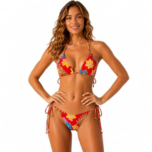 NORDESTINA Julia Bikini Brasileño Mujer 2 Piezas, Bikini Triángulo Ajustable, Traje de Baño Mujer Estampado, Braga Brasileña con Forro, Colores Vibrantes, Hecho en Brasil