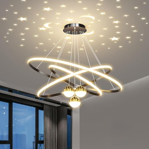 Aleaty Suspension LED de table à manger - Intensité variable - Moderne - Lampe suspendue pour salle à manger - Avec télécommande - Lustre de bureau et cuisine - 3 anneaux (30 + 40 + 60 cm) - Noir