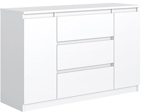 MebLocker Commode à 3 tiroirs, 2 Portes, 120 cm, idéale pour Le Salon, la Chambre à Coucher, la Chambre d'enfant et Le Bureau, Solution Moderne et élégante (Blanc)