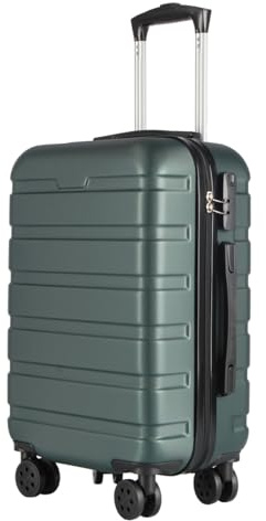 T-LOVENDO.ES Maleta de Viaje Cabina 55x40x20- Equipaje de Mano- 4 Ruedas giratorias- Material ABS Ligero- Semirígida- Candado o Cerradura combinación- Asa telescópica- Trolley- Verde Oscuro