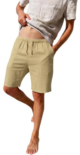 Zetieny Pantalones Cortos de Lino Hombre Pantalón Corto Bermuda Informales Shorts de Playa Verano con Bolsillos