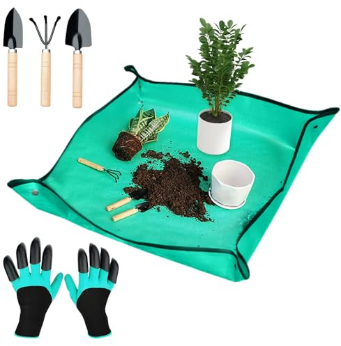 mizikuu Tappetino per Rinvaso di Piante, 100 x 100cm Tappetino Giardinaggio Kit Bonsai Utensili Ispessito Impermeabile Pieghevole Tappetino Anti-Sporco Per Bonsai Piante Grasse Piante In Vaso, Verde