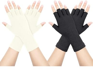 Kiiwah 2 Paar Unisex Handschuhe Fingerlose, Dehnbar Fingerhandschuhe Ohne Fingerkuppen, Half Finger Strickhandschuhe Verlängern Handgelenk Handschuhe Winter für Damen Herren
