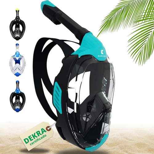 Khroom Snorkelmask för vuxna och barn av DEKRA testad CO2-säkerhet | Helmask Seaview X – dykmask | snorkelutrustning/snorkelset, alternativ (S/M, turkos)