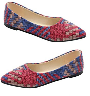 VALICLUD Women's Breathable Flat Shoes Casual Loafers Style Wide Fit Comfortable Ballet Flats Red