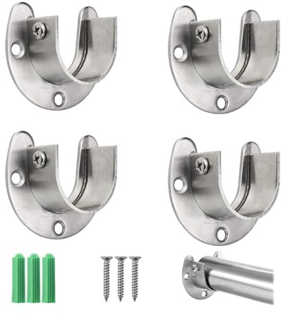 4 barras de armario para ropa, soporte de tubo redondo de 32 mm, soporte de tubo redondo, con tornillos, soporte de barra en forma de U, adecuado para armarios, armarios, cortinas de baño