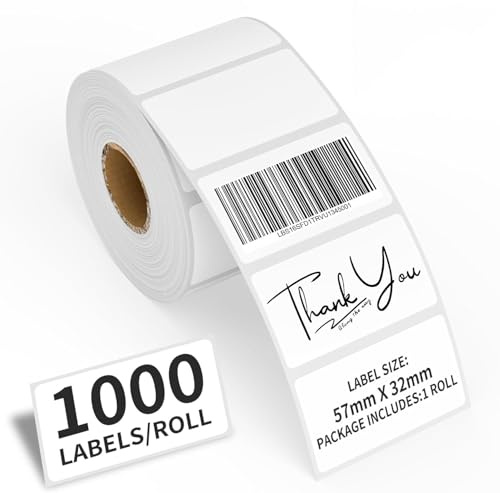 FungLam 1 rotolo 1000 etichette autoadesive adesivi 57 mm x 32 mm etichette bianche etichette rettangolari scritte su note per marcare adesivi per lattine alimentari per catering