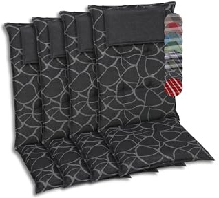 GO-DE Textil Bequeme und attraktive Polsterauflagen für Hochlehner-Gartenstühle (4er-Set, Art anthrazit, Hochlehner)