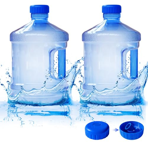 Alaeseje 2 Pieces Round Plastic Water Jug,1 Gallon Water Bottle with Handle and Screw Cap,Large Reusable Leak Proof Bottle for Camping,Outdoor Travel,Gym