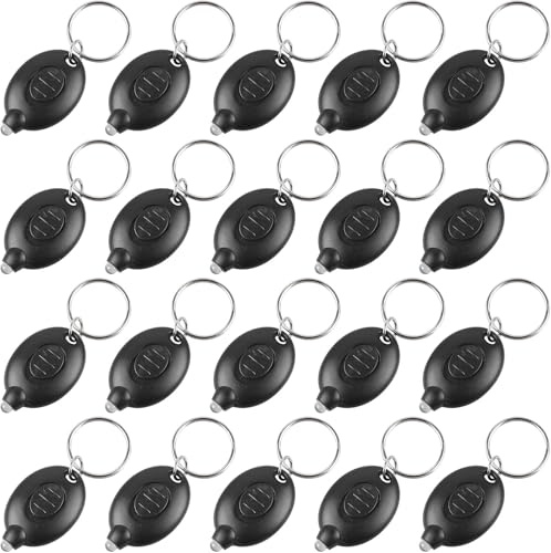 GBKDQQ Lot de 20 porte-clés LED - Portable - Ultra lumineux - Fonctionne avec piles - Mini porte-clés LED - 12 lumens - Mini lampe de poche pour enfants - Boîtier noir