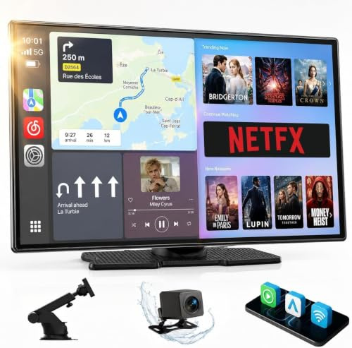 LAMTTO Carplay Display Screen with Net-flix Youtube Tiktok 9 inch Wireless CarPlay & Android Auto Car Multimedia Player with Backup Camera/Android OS/Voice Assistant/OTA/Navigation/Bluetooth/FM/AUX