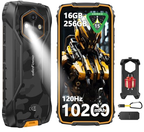 Ulefone RugKing 4 Pro Cellulare Android 15, 10200mAh Batteria AI Telefono Impermeabile 48MP+8MP 16GB+256GB/SD-2TB Octa-Core Rugged Smartphone 6.56 120Hz/120LM Super Torcia/3-Slots/OTG/NFC/GPS Arancia