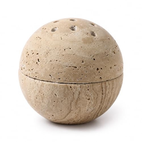 Sphère décorative en travertin aromatique, diffuseur d'huiles essentielles avec Design perforé, Blanc cassé, Style Moderne (Blanc cassé)