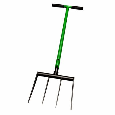 Broadgaffel med 4 kolstålpinnar – bottenlös för trädgård och grönsaksbädd – 31 cm arbetsbredd – 105 cm total längd – manuell golvventilation utan nedgrävning – robust högsta kvalitet
