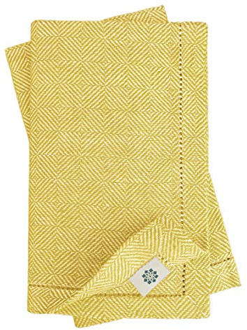 Juego de 4 Servilletas de Tela con Vainica Scandi Diseño Escandinavo - 44 x 44cm (100% Lino) (Amarillo)