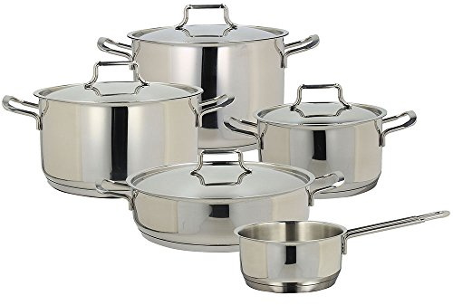 Tognana Vanitosa, Batteria di pentole e padelle, Set con 3 casseruole, 1 pentola, 1 tegame, 4 coperchi, 9 Pezzi, Acciaio Inox