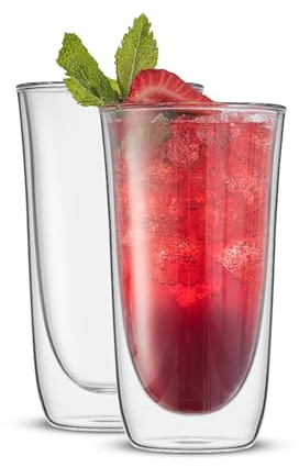 JoyJolt Spike Double Wall Glasses, Cocktail Beer Drinkware Glass Set of 2 - double walled glass 13.5 Ounces