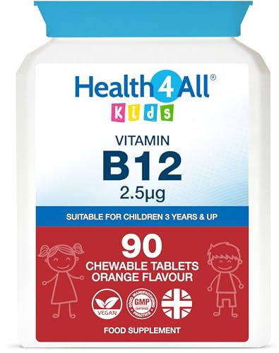 Health4All Kids Vitamin B12 2.5mcg 90 Chewable Tablets 3 Months Supply, Vegan VitB12 Methylcobalamin Supplement for Children 3+, Sugar-Free, Natural Orange Flavour | Made in UK (not Gummies)