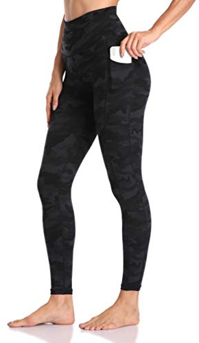 Colofulkoala 7/8 Mallas Deporte Mujer con Bolsillos, Leggins Push Up, Fitness Pantalones para Yoga Gym Running Pilates Leggings, Camuflaje Gris Oscuro, XS