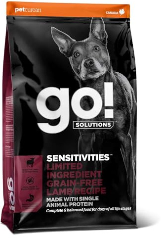 Go! Solutions Sensitivities Limited Ingredient Lamb Grain-Free Dry Dog Food, Chicken-Free Kibble Made by Experts for Sensitive Stomachs & Food Allergies, for Puppies, Adults, & Seniors, 3.5 lb Bag