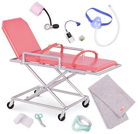 Our Generation Medi-Care Set - Medical Accessories with Stretcher for 18 inch Dolls, Realistic Ambulance Gurney, Realistic Pretend Medical Equipment, Fun Hospital Accessory Kit for Kids Aged 3+