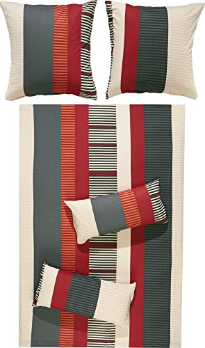 REDBEST Bettwäsche Single-Jersey rot-anthrazit Größe 1x 155x200 cm + 1x 80x80 cm