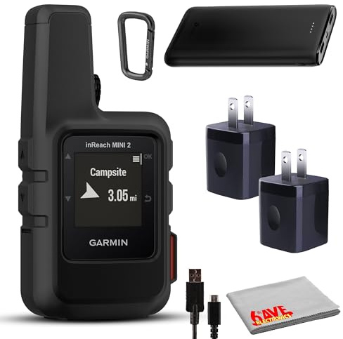 Garmin inReach Mini 2 Satellite Communicator, Lightweight Compact Rugged Design, Portable Handheld GPS for Hiking, Bundle with Accessoires (Black)