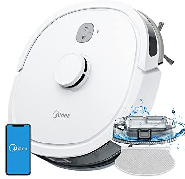Midea M6 Saugroboter mit Wischfunktion, Saug- & Wischroboter 2000Pa 120min Laufzeit mit LDS Navigation 600ml Staubbehälter, 2-in-1 Roboterstaubsauger mit APP Steuerung für Teppich Tierhaare Hartböden