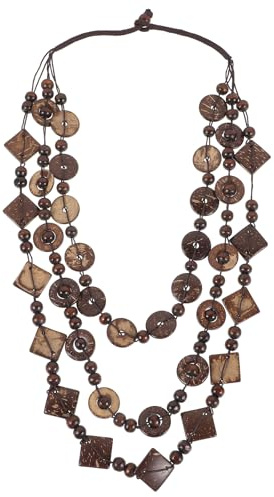 SEWACC Collana di Dichiarazione Conchiglia Perla di Legno Collana a Strati di Spessore Lunga Perline Fatta a Mano per Donne e Ragazze (Marrone)