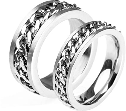 Whoiy Bague Argent Homme, Bague Breloque Acier Bague Chaîne Cubaine St Valentin Cadeau Couple Bague