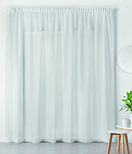 LINDER Rideaux Voilage d'intérieur prêt-à-Poser Transparent élégant pour Fenêtre Grande Largeur Polyester Lin Blanc Finition Galon Fronceur Dimensions 420 x 215 cm idéal Salon Chambre Cuisine