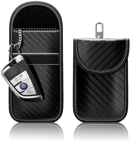 2 Stück FOAMO Keyless Go Schutz Autoschlüssel Funkschlüssel RFID Abschirmung Blocker Schlüssel-Tasche Schlüsseletui Carbon Schwarz Weiß