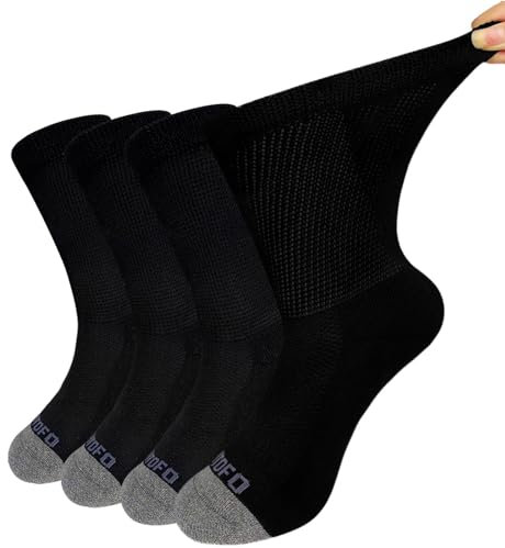 LOFIR Diabetiker Baumwolle Socken Herren: Gesundheitssocken mit Extra Weiter Bund Ohne Gummi Ohne Naht Venenfreundliche Socken mit Bequemer Gepolsterter Sohle für Herren Schwarz 4 Paare Größe 43-46