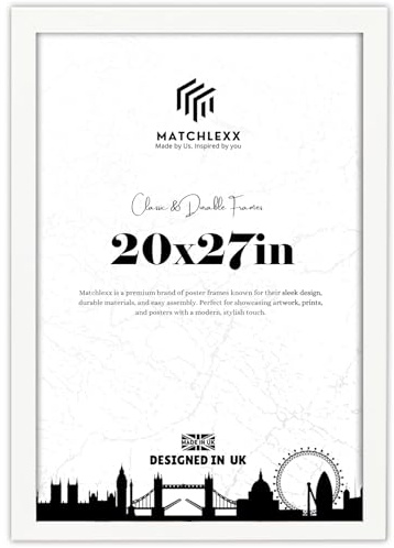 MatchLexx® Stunning Large 27 x 20 Square Edge Poster frame (68.58x50.80 cm) | Picture Art Gallery Painting Photo Collage Jigsaw Puzzle Frames | Portrait & Landscape (white)
