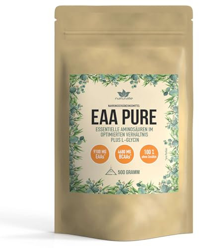 Naturalie® EAA en polvo | sin sabores y edulcorantes | aminoácidos esenciales puros | 500 gramos en bolsa orgánica | alta biodisponibilidad