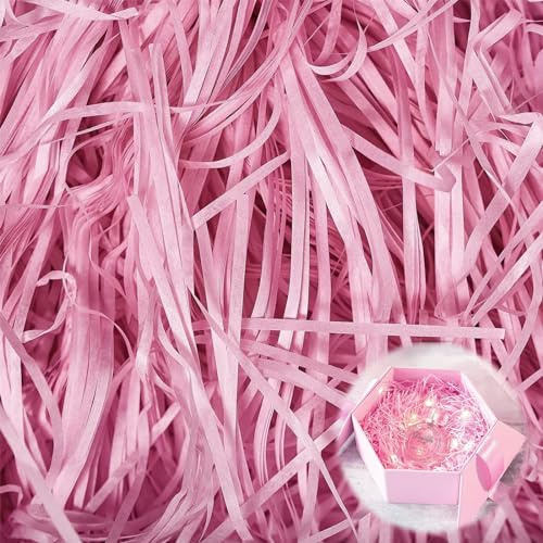 Hengrongshen Fyllningsmaterial, gåva, 500 g fyllmaterial för paket, hög kvalitet, strimlat papper, presentbox-dekoration för jul, bröllop, årsdag, alla hjärtans dag fest (rosa)
