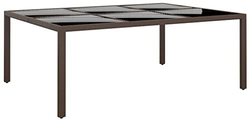 AUVYI Gartentisch mit Glasplatte Braun 200x150x75 cm Rattan Beistelltisch Klein Dining Table Pokertisch Multifunktionstisch Bierpong Tische Campingtisch Buffettisch Küchentisch Biertisch