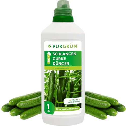 Purgrün® Bio-Schlangengurke-Dünger 1 Liter – Organische Rezeptur – Premium-Flüssigdünger – NPK 4+1+7 – Mit Algenextrakt & Vinasse – Extra Kalium für prächtige Gurken – Ohne tierische Inhaltsstoffe