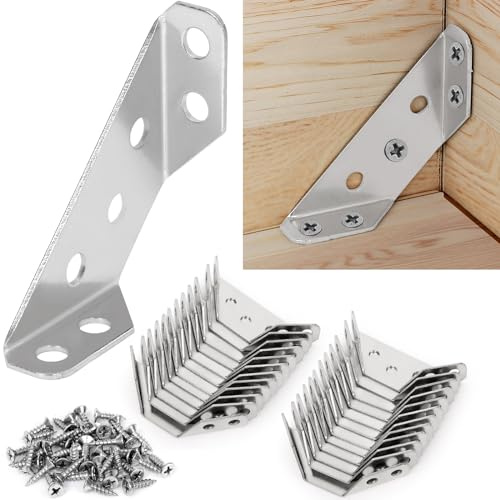 2026 Upgraded Universal Stainless Steel Furniture Corner Connector with Screws Angle Fasten Connector Furniture Triangle Shelf Support Brackets Corner Connector for Wood Cabinet Desk Bed-24 Packs