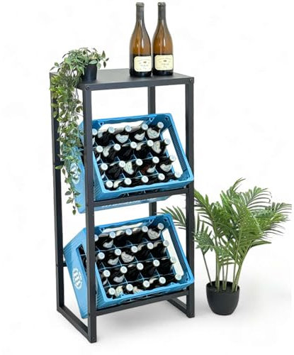 DanDiBo Getränkekistenregal 2 Kisten mit Ablage Schmal Metall Stehend 96541 Getränkekistenhalter 100 cm Getränkekistenständer Flaschenkistenregal