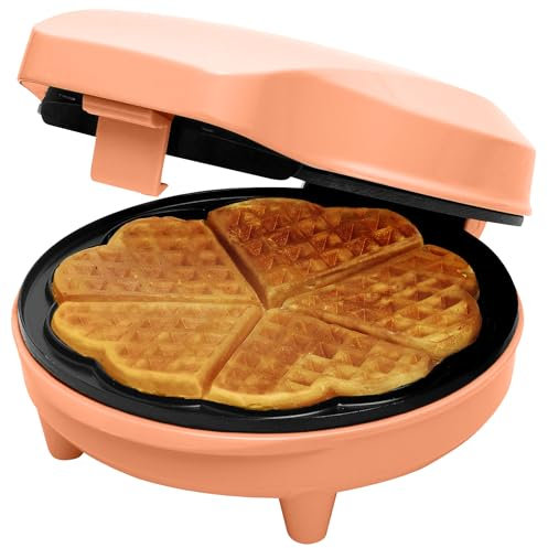 Bestron Gaufrier pour gaufres classiques en forme de cœur, Gaufrier avec revêtement anti-adhésif pour gaufres en forme de cœur, Design rétro, 700 Watts, Couleur: Orange