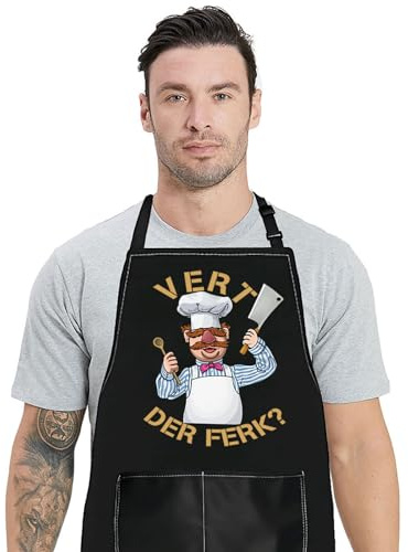 WZMPA Swedish Chef Kitchen Apron - Fans Gift Vert Der Ferk Chef Adjustable Apron With Pocket for Grilling Baking (Vert Der Ap)