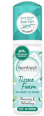 Femfresh Daily Tissue Foam, pH Balancing, No-Rinse Intimate Foam for Women, Dermatologically Tested, Vegan, 50 ml